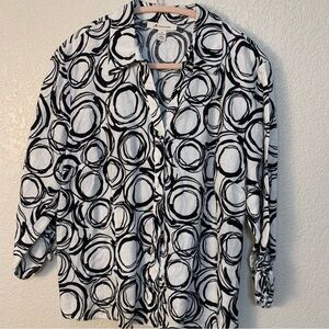 Black and White abstract Patterned linen Women's Top